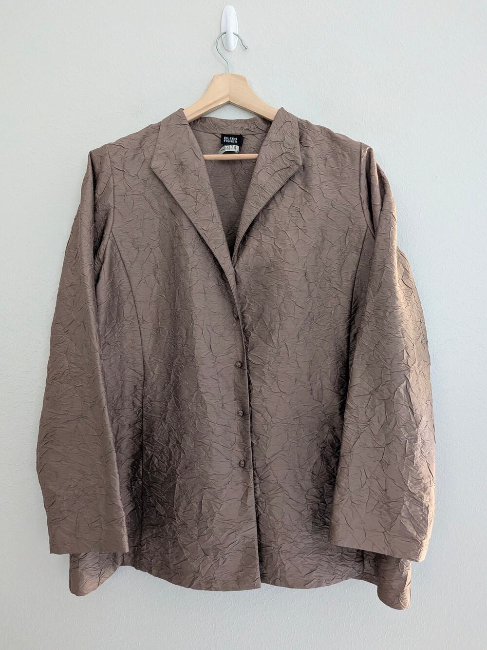 Eileen Fisher EUC 100% Silk Textured Lightweight Jacket Size XL Beige $298